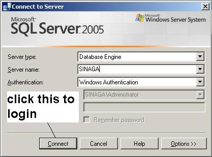 login ke sql server 2005
